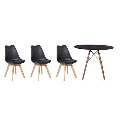 Kit Mesa Jantar Eiffel 90cm Preta + 03 Cadeiras Leda - Preta