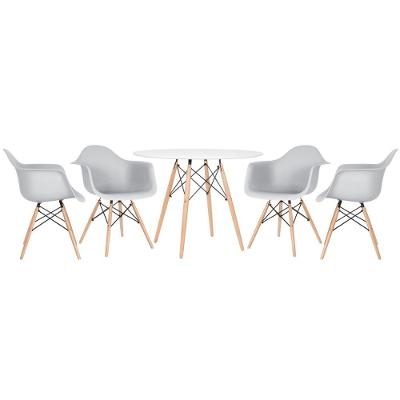 Mesa Redonda Eames 100 Cm Branco + 4 Cadeiras Eiffel Daw Cinza Claro Cinza Claro
