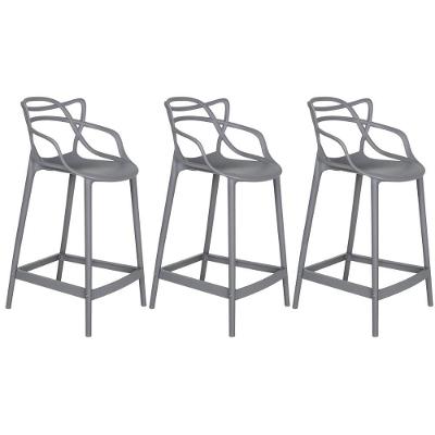 Kit 3 Banquetas Médias 66Cm Cinza Escuro Cinza Escuro