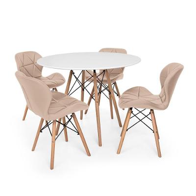 Conjunto Mesa de Jantar Eiffel Branca e 4 Cadeiras Slim Nude