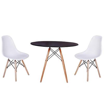 Kit Mesa Jantar Eiffel 80cm Preta com 2 Cadeiras Charles Eames Branca