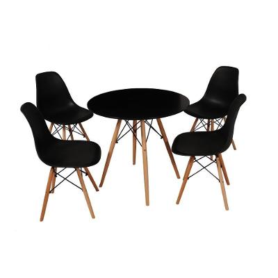 Mesa Jantar Eames Eiffel 90cm 4 Cadeiras Eames Eiffel Preta