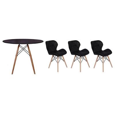 Kit Mesa Jantar Eiffel 90cm Preta 03 Cadeiras Slim Preta