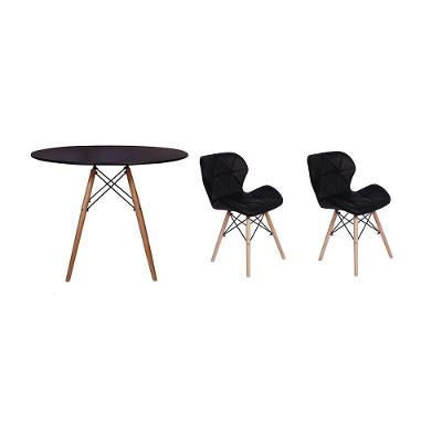 Kit Mesa Jantar Eiffel 90cm Preta 02 Cadeiras Slim Preta
