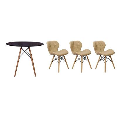 Kit Mesa Jantar Eiffel 90cm Preta 03 Cadeiras Slim Nude