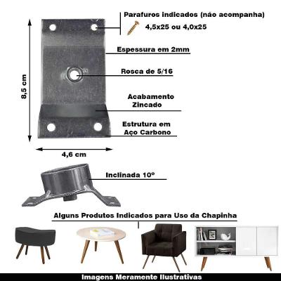 Kit 20 Chapinhas Inclinada 10º Tubo Pés Palito 5/16 Zincada