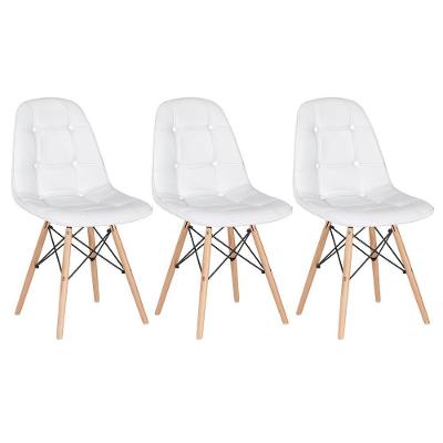 Kit - 3 X Cadeiras Estofadas Eames Eiffel Botonê - Base De Madeira Clara - Branco