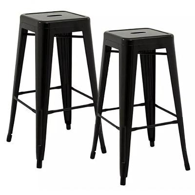 Kit 2 Banquetas Altas Iron Tolix Pretas Estilo Industrial, 76cm, Empilháveis Para Bar