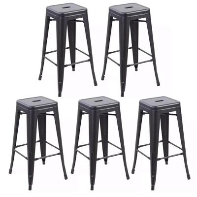 Kit Com 5 Banqueta Tolix Iron Design Industrial Preto 76 Cm Aço Cozinha Bar Bistrô Bancada
