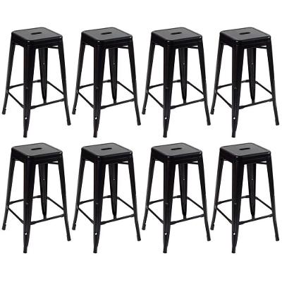 Kit 8 Banquetas Altas Iron Tolix Industrial Empilhavel Bar 76 Cm - Preto