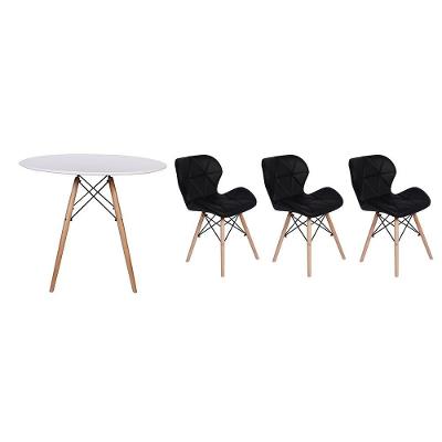 Kit Mesa Jantar Eiffel 90cm Branca 03 Cadeiras Slim Preta