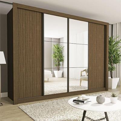 Guarda Roupa Casal Firenze Com 6 Espelhos 4 Portas Minastex Freijó
