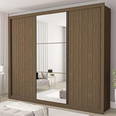 Guarda Roupa Casal Com 3 Espelhos 3 Portas Minastex Freijó