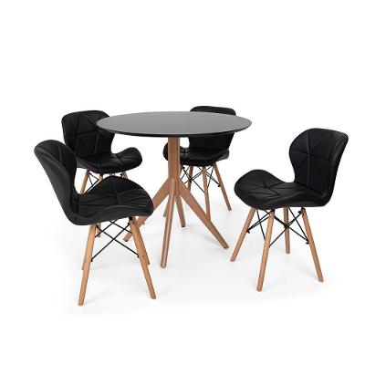 Kit Mesa de Jantar Maitê 80cm Preta e 4 Cadeiras Preta