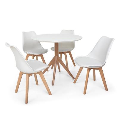 Mesa Maitê 80cm Branca com 4 Cadeiras Eames Wood Leda Branca