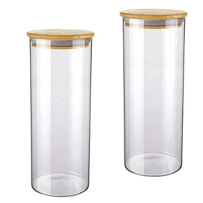 Jogo 2 Potes De Vidro Hermético 1200ml Tampa De Bambu
