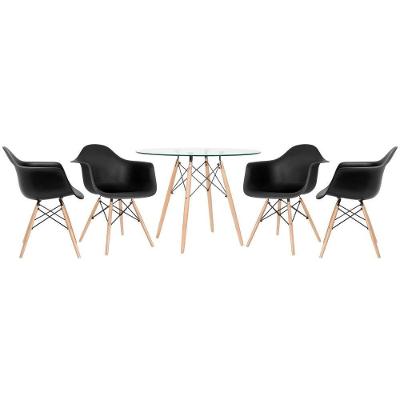 Mesa Redonda Tampo De Vidro 100 Cm + 4 Cadeiras Preto