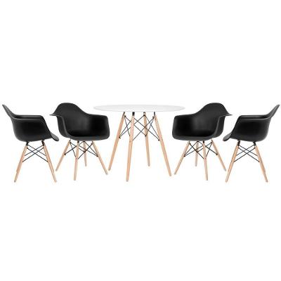 Mesa Redonda Eames 100 Cm Branco + 4 Cadeiras Eiffel Daw Preto Preto