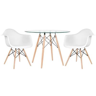 Mesa Redonda Tampo De Vidro 100 Cm + 2 Cadeiras Branco