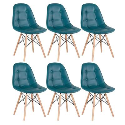 Kit - 6 X Cadeiras Estofadas Eames Eiffel Botonê - Base De Madeira Clara - Turquesa