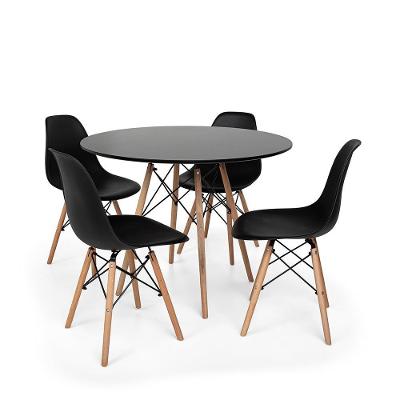 Kit Mesa Jantar Eiffel 90cm Preta + 4 Cadeiras Charles Preta