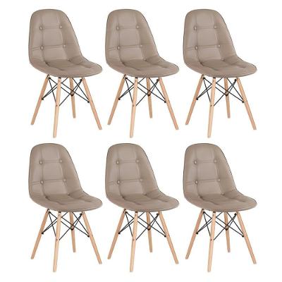 Kit - 6 X Cadeiras Estofadas Eames Eiffel Botonê - Base De Madeira Clara - Nude