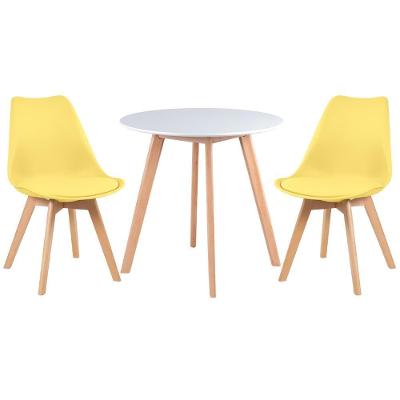 Mesa De Jantar Redonda 70 Cm Branco + 2 Cadeiras Amarelas