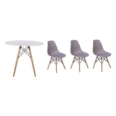 Mesa Jantar Branca + 3 Cadeiras Cinza Magazine Decor