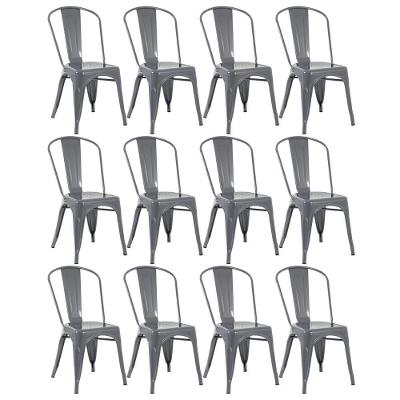Kit 12 Cadeiras Design Industrial Cinza Escuro