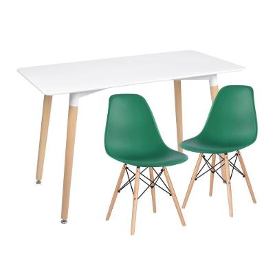 Kit - Mesa De Jantar Retangular Eames 60 X 120 Cm Branco + 2 Cadeiras Eiffel Dsw Verde Escuro