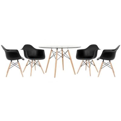 Mesa Redonda Eames Com Tampo De Vidro 120 Cm + 4 Cadeiras Eiffel Daw Preto Preto