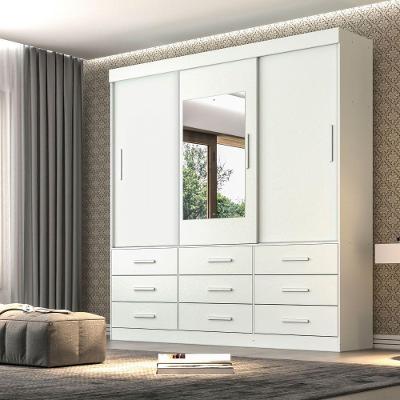 Guarda Roupa Casal Com Espelho 3 Portas 9 Gavetas New Star Sallêto Móveis Branco
