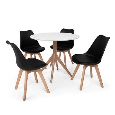 Mesa Maitê 80cm Branca com 4 Cadeiras Eames Wood Leda Preta