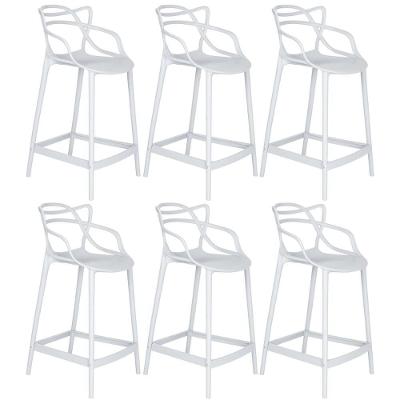Kit 6 Banquetas Médias Masters Allegra 66 Cm Branco Branco