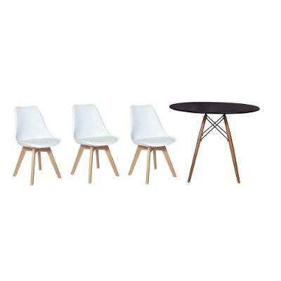 Kit Mesa Jantar Eiffel 100cm Preta + 03 Cadeiras Leda Branca