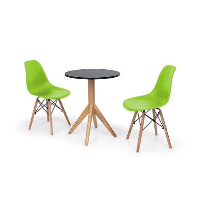 Conjunto Mesa de Jantar Maitê 60cm Preta com 2 Cadeiras Charles Eames Verde