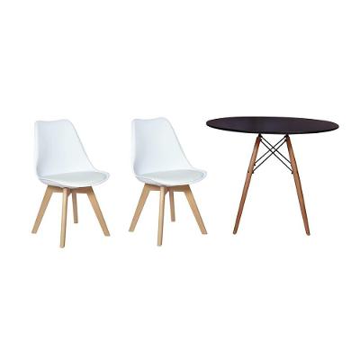 Kit Mesa Jantar Eiffel 100cm Preta + 02 Cadeiras Leda Branca
