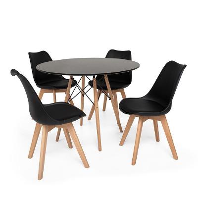 Kit Mesa Jantar Eiffel 100cm Preta + 04 Cadeiras Leda Preta