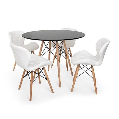 Kit Mesa Jantar Eiffel 100cm Preta + 04 Cadeiras Slim Branca