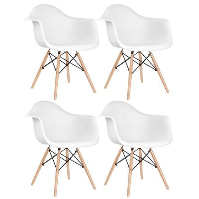 Kit 4 Cadeiras Charles Eames Eiffel Daw Com Braços E Pés De Madeira Clara Branco