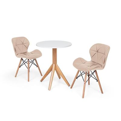 Conjunto Mesa de Jantar Maitê 60cm Branca com 2 Cadeiras Eames Eiffel Slim Nude