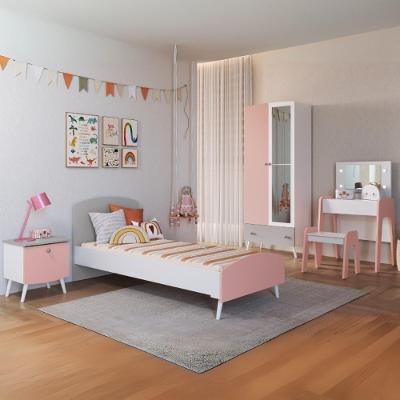 Quarto Infantil Completo Para Colchão 78x188cm Com Penteadeira Doçura Multimóveis Mp4341 Branco Cinza Rosa
