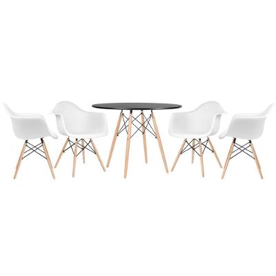 Mesa Redonda Eames 100 Cm Preto + 4 Cadeiras Eiffel Daw Branco Branco