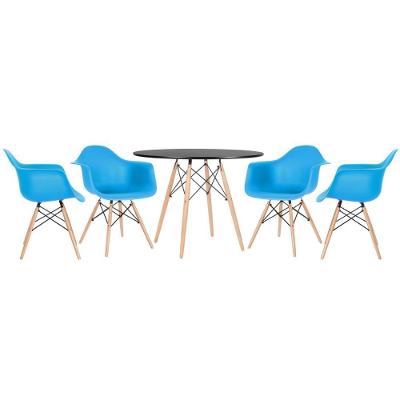 Mesa Redonda Eames 100 Cm Preto + 4 Cadeiras Eiffel Daw Azul Céu Azul Céu