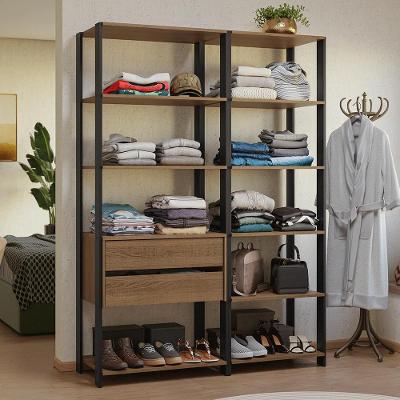 Guarda-roupa Closet Modulado Valencia 2 Gavetas 9 Prateleiras 129cm Madesa Rustic/preto