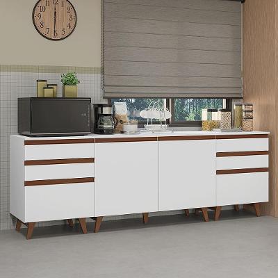 Kit Com Três Balcões De Cozinha 2 Portas 6 Gavetas (com Tampo) Branco Reims Madesa Branco