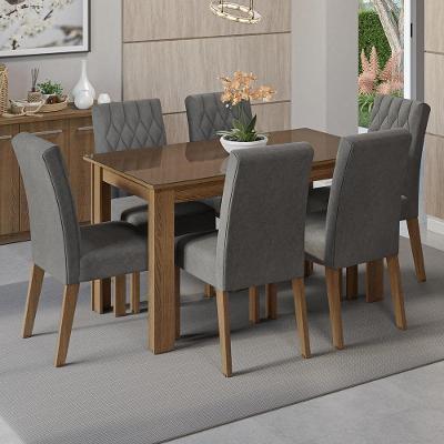 Conjunto Sala De Jantar Mesa Tampo De Vidro 6 Cadeiras Odara Madesa Rustic/silver