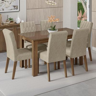Conjunto Sala De Jantar Mesa Tampo De Vidro 6 Cadeiras Odara Madesa Rustic/imperial