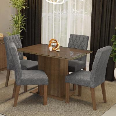 Conjunto Sala De Jantar Mesa Tampo De Vidro 4 Cadeiras Reale Madesa Rustic/silver