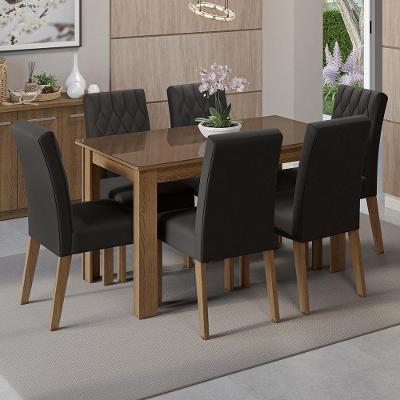 Conjunto Sala De Jantar Mesa Tampo De Vidro 6 Cadeiras Odara Madesa Rustic/oxford